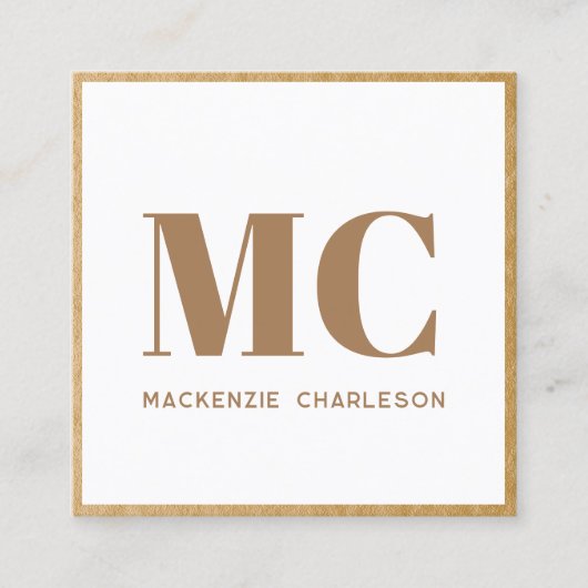 Moderne Monogram Initialen QR Code Goud Lijst Vierkante Visitekaartje (Voorkant)