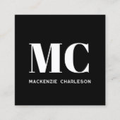 Moderne Monogram Initialen QR Code Zwart Wit Vierkante Visitekaartje (Voorkant)