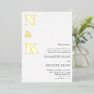 Moderne monogram Initialen White Bold Wedding Gold Folie Uitnodiging