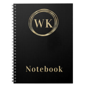 Moderne monogram Initialen zwarte gouden cirkels Notitieboek