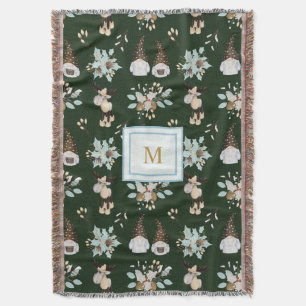 Moderne Monogram Kerst Gnomen en Moose Design Deken