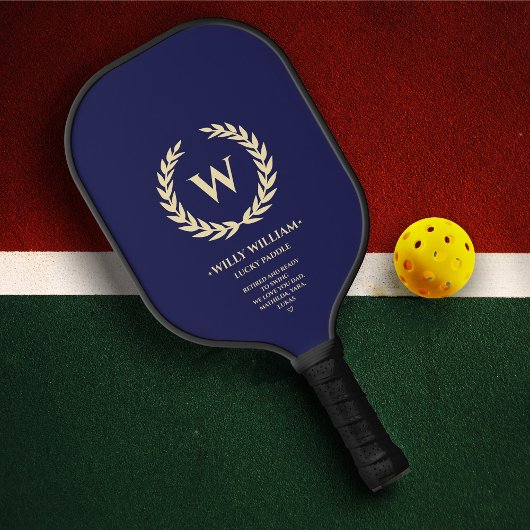 Moderne Monogram krans Navy Blue Pensioen Pickleball Paddle
