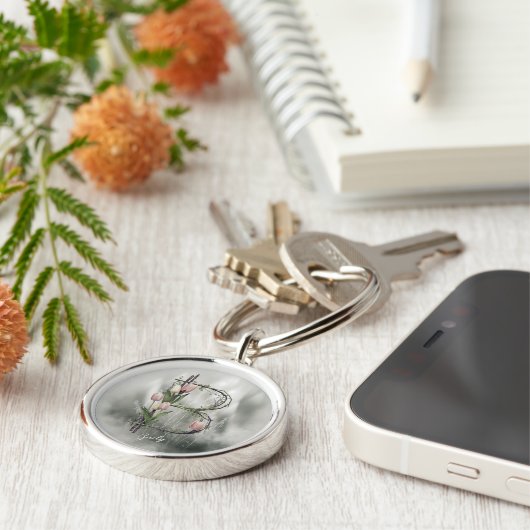 Moderne Monogram Letter B Sleutelhanger - Tulpen & (Zijkant)