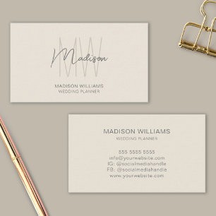 Moderne Monogram Logo Cream Weddingplanner Visitekaartje