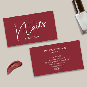 Moderne Monogram Logo Deep Red Nail Artiest Visitekaartje