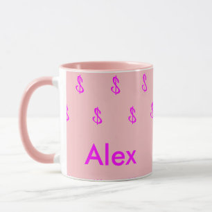 Moderne monogram magenta en roze geldpatroon mok