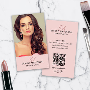 Moderne Monogram Make-up Artiest Foto Roze Visitekaartje