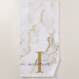 Moderne Monogram Marmer Patroon Gepersonaliseerd Strandlaken