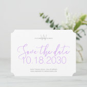 Moderne Monogram Minimaal Lila Paars Save the Date (Staand voorkant)