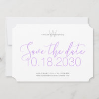 Moderne Monogram Minimaal Lila Paars Save the Date