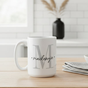 Moderne Monogram Minimaal Zwart Wit Koffiemok