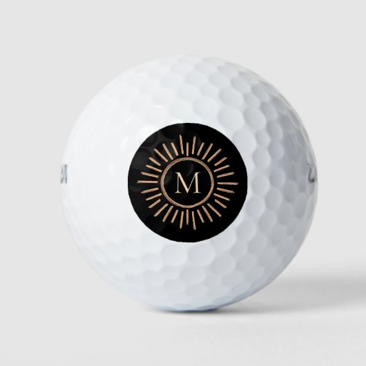 Moderne monogram minimalistisch zwart geel goud golfballen (Voorkant)