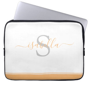 Moderne Monogram Minimalistische Perzik Script Laptop Sleeve