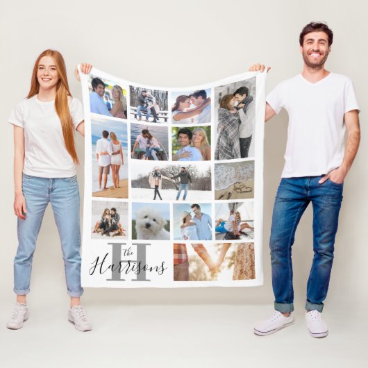 Moderne monogram naam 14 Foto Collage White Fleece (In situ)