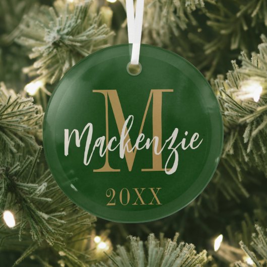 Moderne monogram naam Aangepaste kleurentoetsenbor Glas Ornament (Insitu)