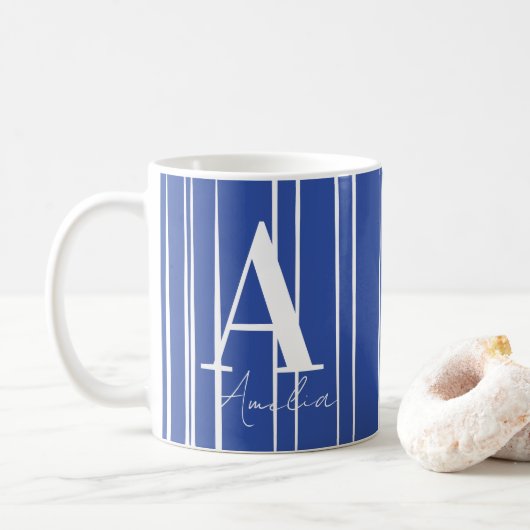 Moderne monogram Naam Blauw Koffiemok (Met donut)