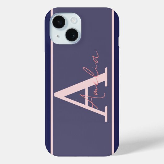 Moderne Monogram Naam Blauw Roze Case-Mate iPhone Case (Achterkant)
