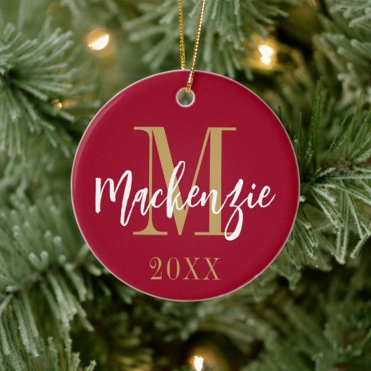 Moderne monogram Naam Foto Aangepaste kleurentoets Keramisch Ornament (Boom)