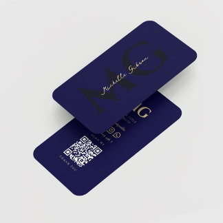Moderne Monogram Naam Initialen Midnight Blue QR Visitekaartje