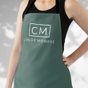 Moderne Monogram Naam Minimalistisch Stijlvol Groe Schort
