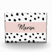 Moderne monogram naam | Pastel Roze en Zwarte Stip Fotoblokken (Voorkant)