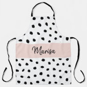 Moderne monogram naam | Pastel Roze en Zwarte Stip Schort (Voorkant)