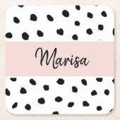 Moderne monogram naam | Pastel Roze en Zwarte Stip Vierkante Kartonnen Onderzetter (Voorkant)