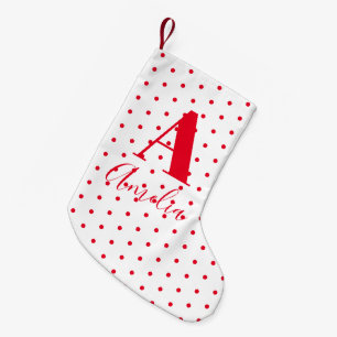 Moderne Monogram Naam Polka Dots Kleine Kerstsok