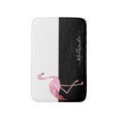 Moderne monogram naam Roze Flamingo Black Badmat (Voorkant Verticaal)
