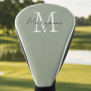 Moderne Monogram Naam Salie Groen Golfheadcover