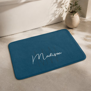Moderne Monogram Naam Script Blauw Badmat