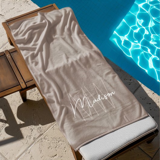Moderne Monogram Naam Script Taupe Strandlaken