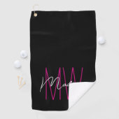 Moderne Monogram Naam Script Zwart Roze Golfhanddoek (Insitu)