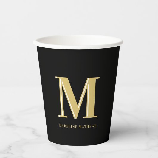 Moderne monogram naam vetgedrukt typografie goud z papieren bekers (Voorkant)
