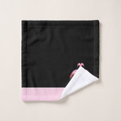 Moderne monogram naam zwarte roze flamingo Bath To Bad Handdoek (Wasdoekje)