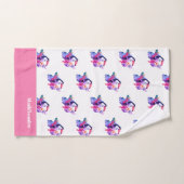 Moderne monogram Naam Zwarte Roze Flamingo Bathroo Bad Handdoek (Handdoek)