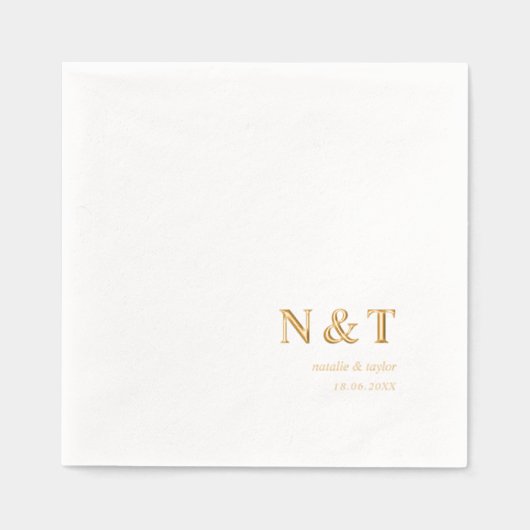 Moderne Monogram Namen & Datum Huwelijk Folie Servetten (Voorkant)