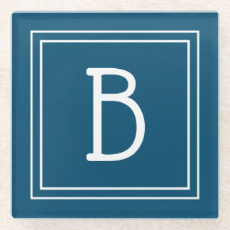 Moderne monogram oceanblauw en witte initiaal glazen onderzetter