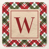 Moderne monogram op kerstcadeau vierkante kartonnen onderzetter (Voorkant)