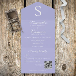 Moderne monogram Periwinkle QR-code All In One Uitnodiging