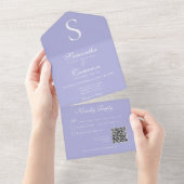 Moderne monogram Periwinkle QR-code All In One Uitnodiging (Afscheurbaar)