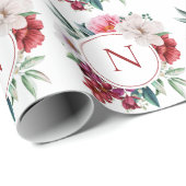 Moderne Monogram Persoonlijke Bloemige Bruiloft Cadeaupapier (Rol Hoek)