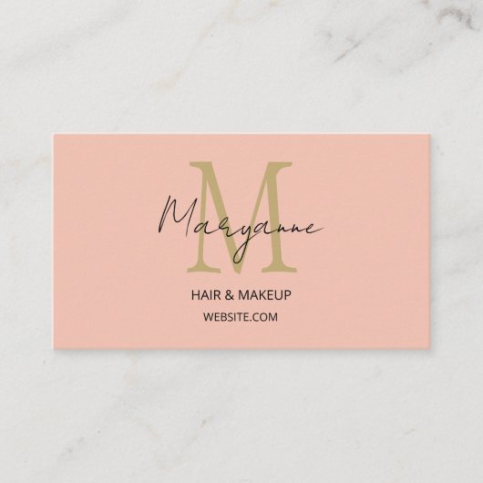 Moderne Monogram Perzik Visitekaartje (Voorkant)