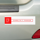 Moderne Monogram Professional Naam Rood wit Bumpersticker (Op auto)
