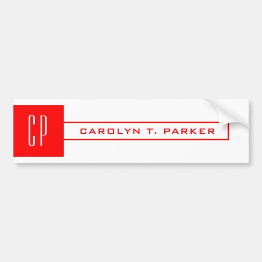 Moderne Monogram Professional Naam Rood wit Bumpersticker (Voorkant)
