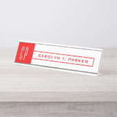 Moderne Monogram Professional Naam Rood wit Bureau Naambordje (Voorkant)