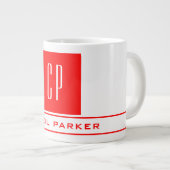 Moderne Monogram Professional Naam Rood wit Extra Grote Beker (Voorkant rechts)
