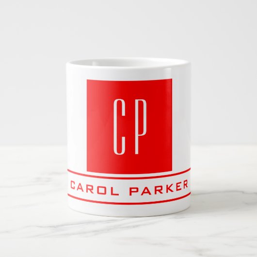 Moderne Monogram Professional Naam Rood wit Extra Grote Beker (Voorkant)