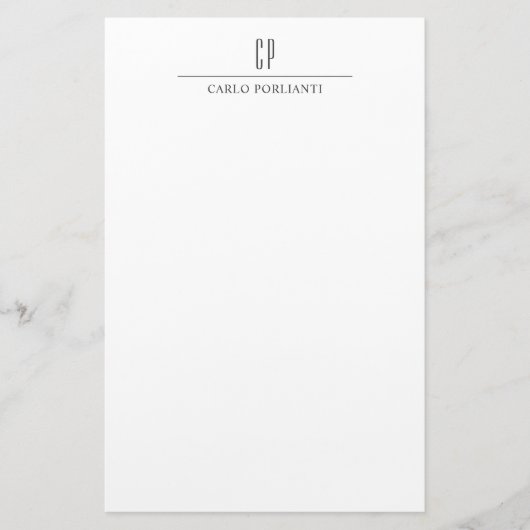 Moderne Monogram Professionele Eenvoudige Naam Briefpapier (Voorkant)
