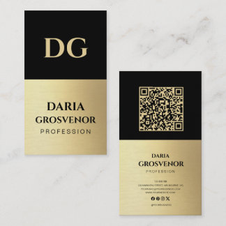 Moderne Monogram Professionele Faux Goud QR Code Visitekaartje